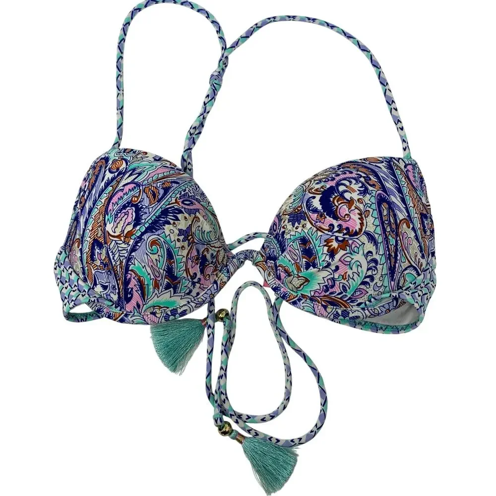 Victorias Secret The Fabulous Padded Swimsuit Bikini Top Sz 34B Paisley Print